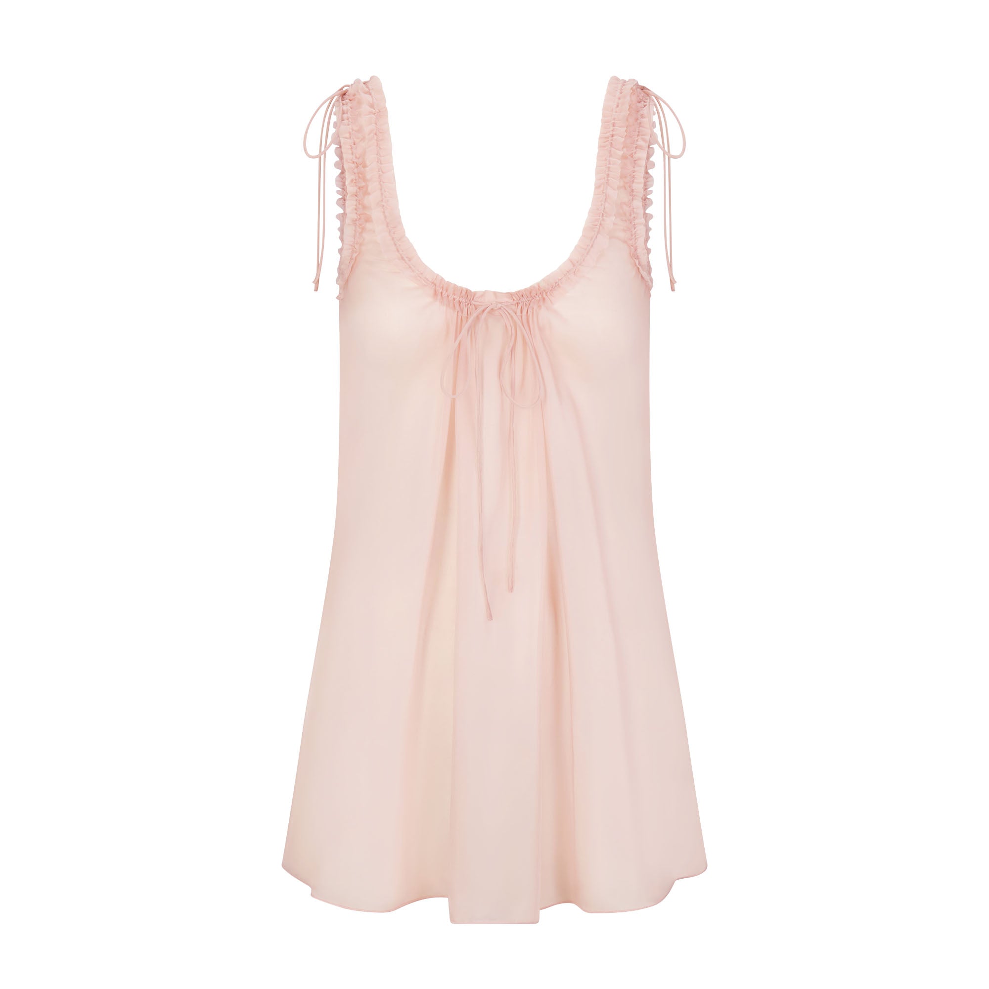 SKIMS ROMANCE MINI DRESS | MORGANITE FLAT ON A WHITE BACKGROUND | FLT