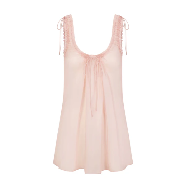 SKIMS ROMANCE MINI DRESS | MORGANITE FLAT ON A WHITE BACKGROUND | FLT