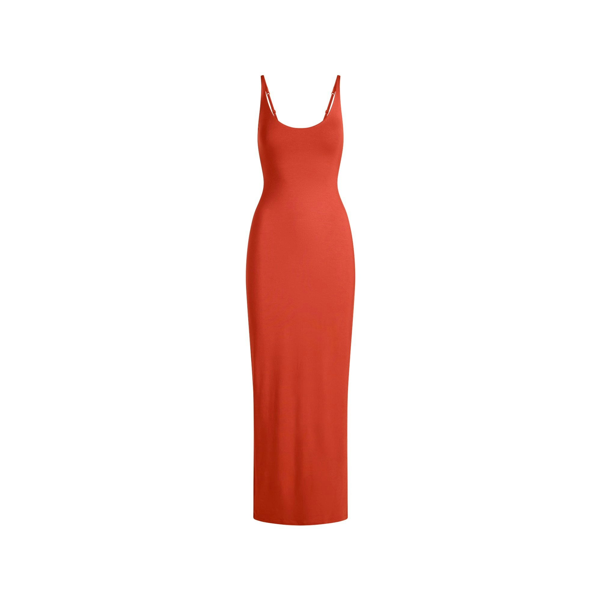 SMOOTH LAYERS SKIMPY SCOOP NECK LONG DRESS | TERRA FLAT ON A WHITE BACKGROUND | FLT