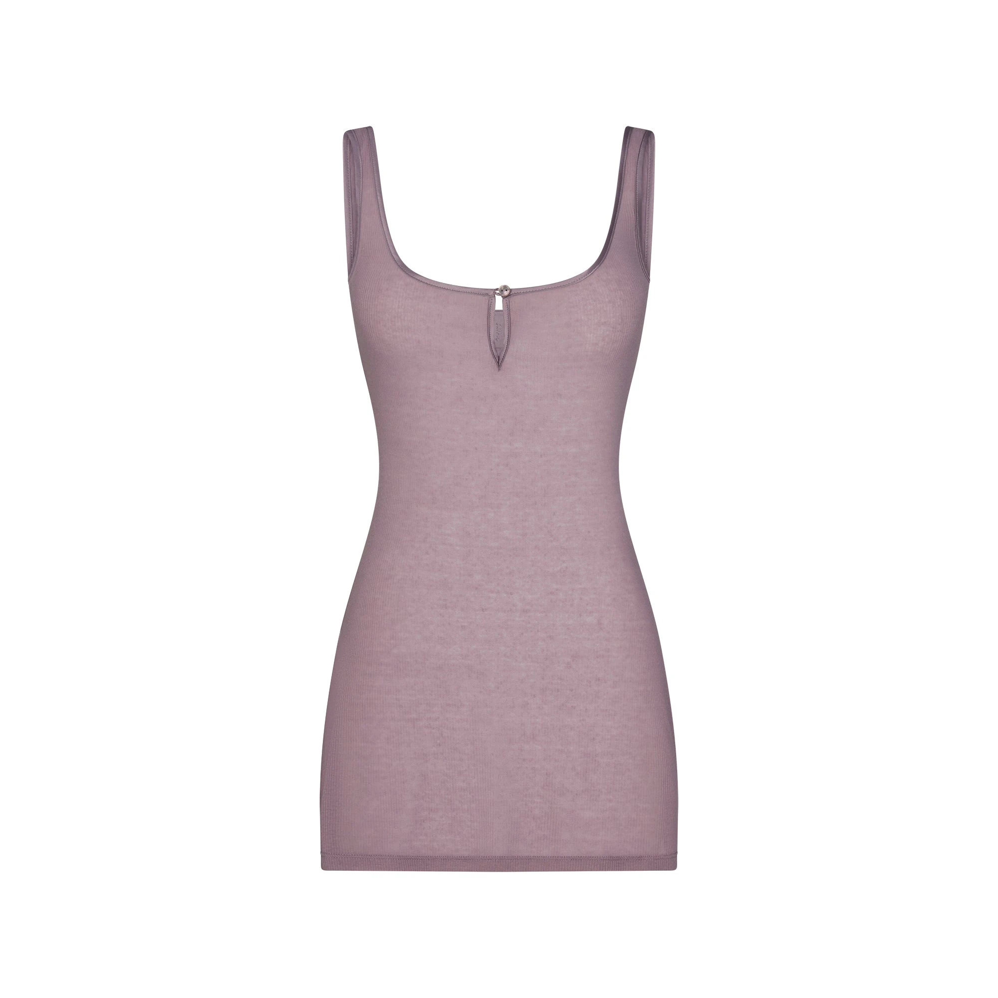 SHEER RIB MINI SLIP DRESS | ZINC FLAT ON A WHITE BACKGROUND | FLT