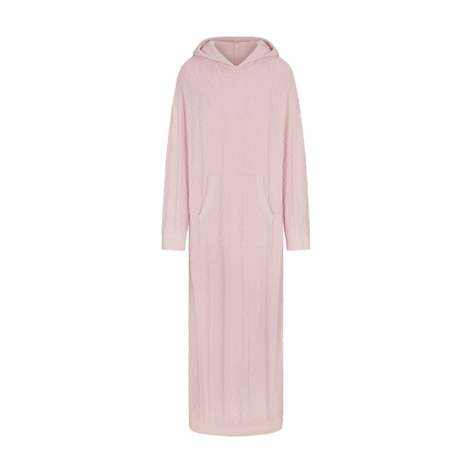 COZY LIGHT OVERSIZED CABLEKNIT LONG DRESS | CHERRY BLOSSOM FLAT ON A WHITE BACKGROUND | FLT