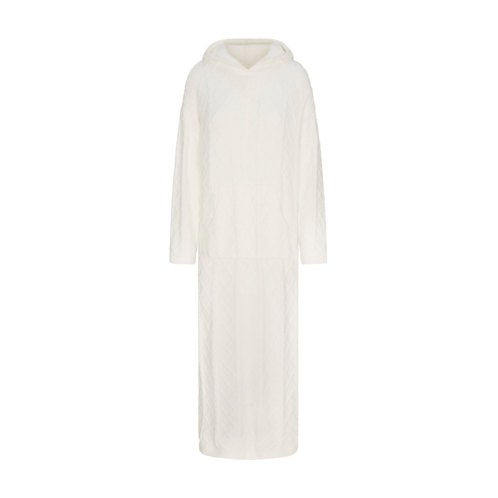 COZY LIGHT OVERSIZED CABLEKNIT LONG DRESS | IVORY FLAT ON A WHITE BACKGROUND | FLT