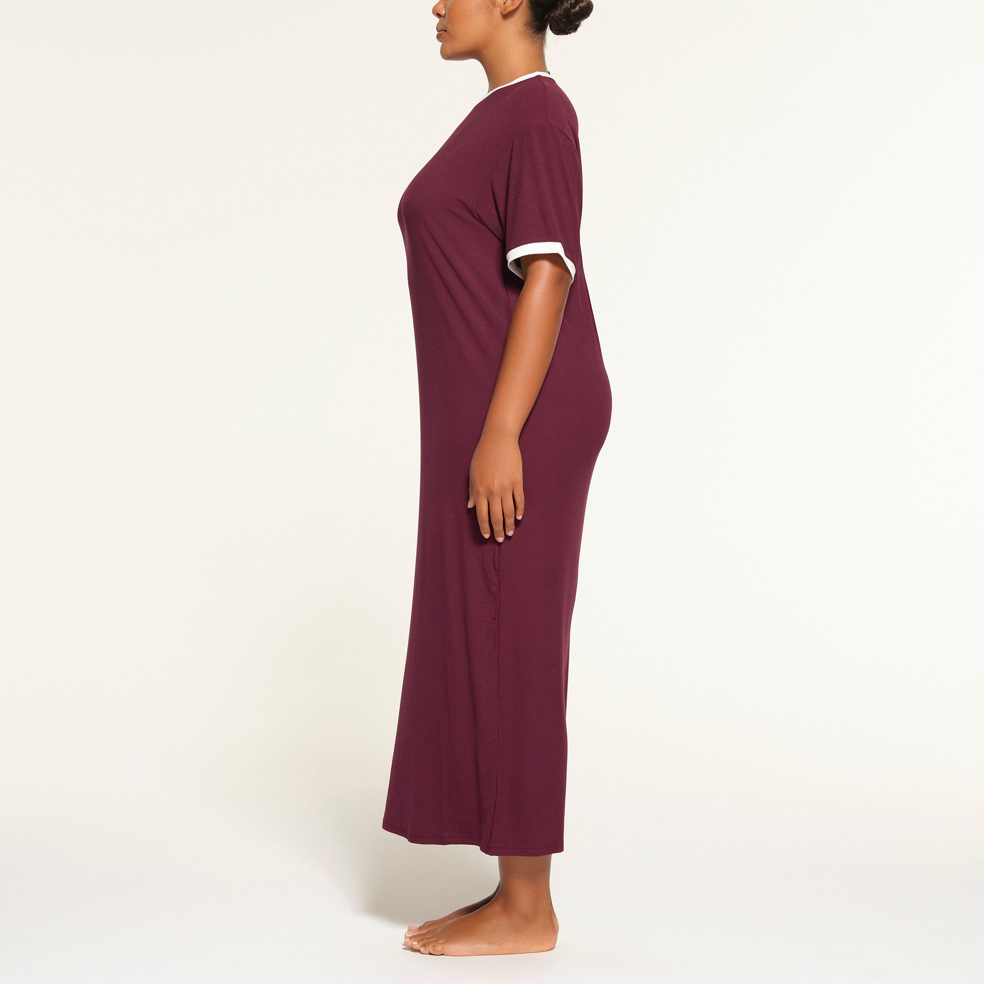 SOFT LOUNGE RINGER T SHIRT LONG DRESS MAROON XXS