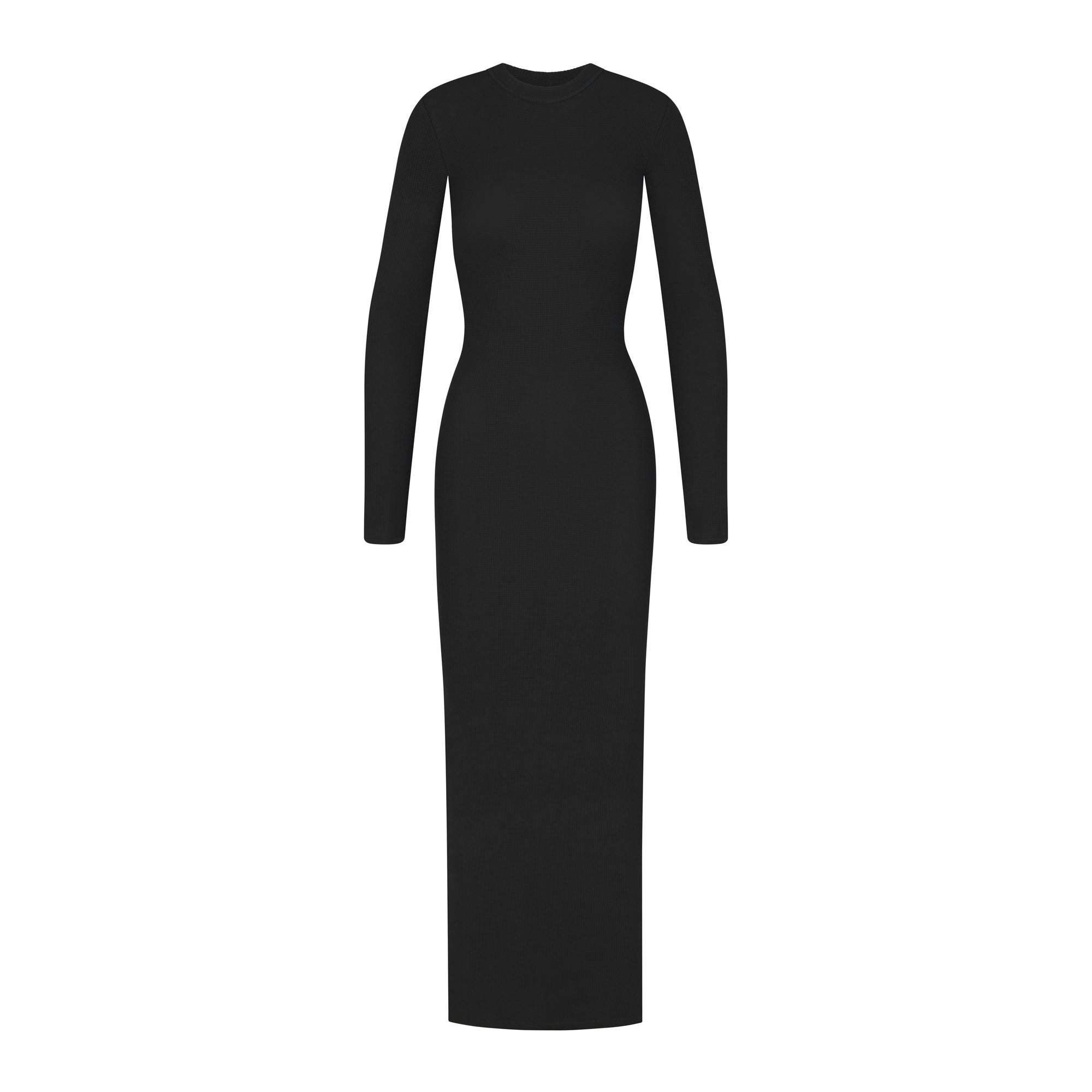 WAFFLE CREW NECK LONG DRESS | ASH (LONG DRESSES) LAYS FLAT ON A WHITE BACKGROUND