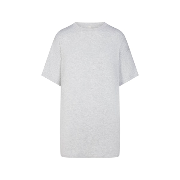 SKIMS SLEEP T-SHIRT MINI DRESS | LIGHT HEATHER GREY (MINI DRESSES) LAYS FLAT ON A WHITE BACKGROUND | FLT