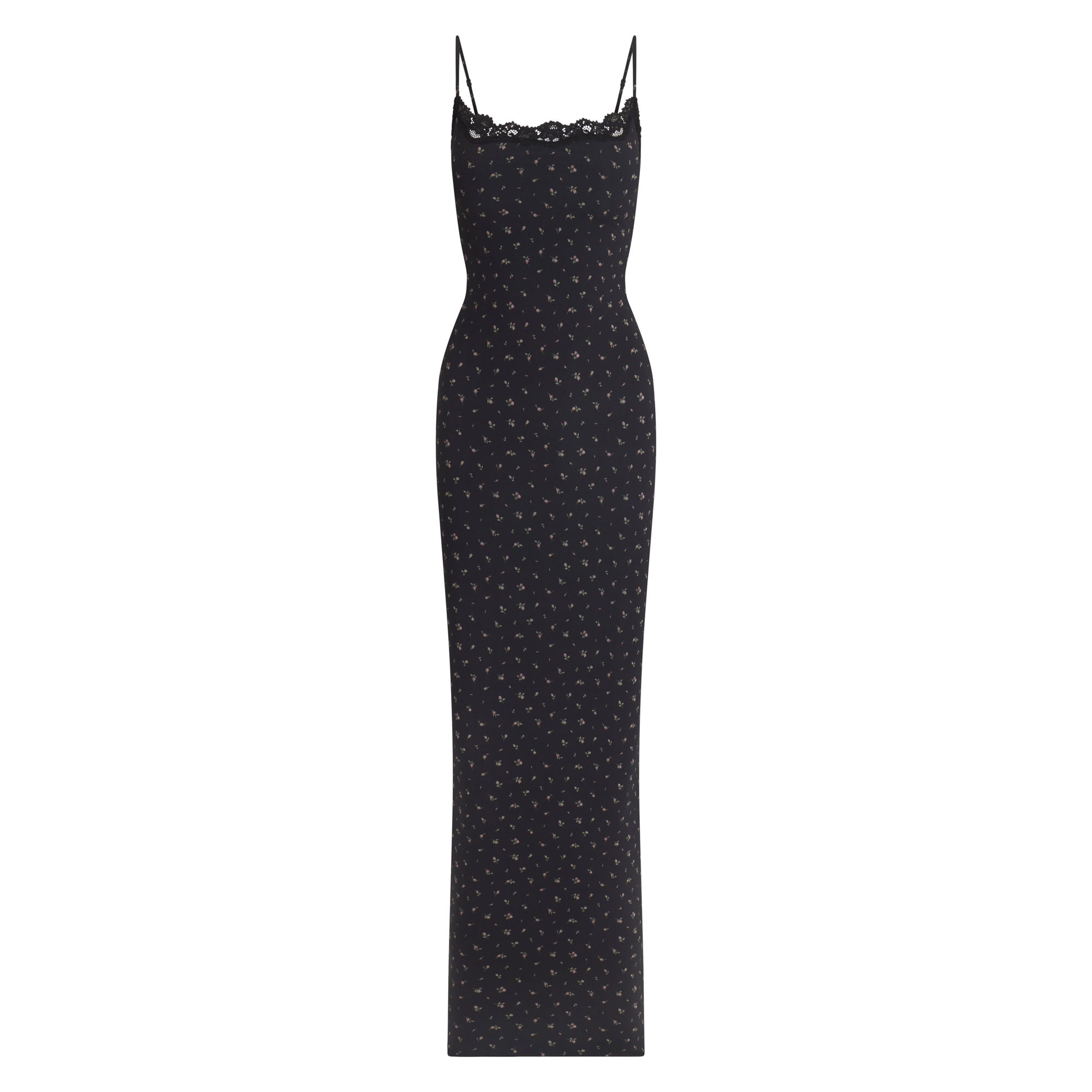 FITS EVERYBODY LACE LONG SLIP DRESS | ONYX ROSEBUD PRINT