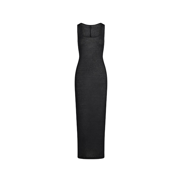 SHEER COTTON RIB LONG DRESS | SOOT FLAT ON A WHITE BACKGROUND | FLT