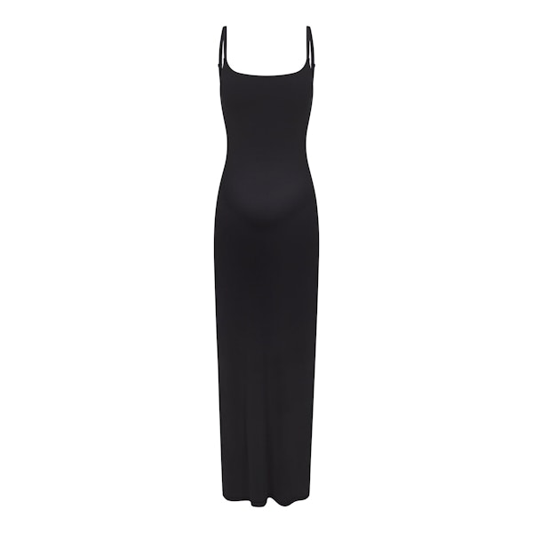 FITS EVERYBODY MATERNITY LONG SLIP DRESS | ONYX (LONG DRESSES) LAYS FLAT ON A WHITE BACKGROUND | FLT