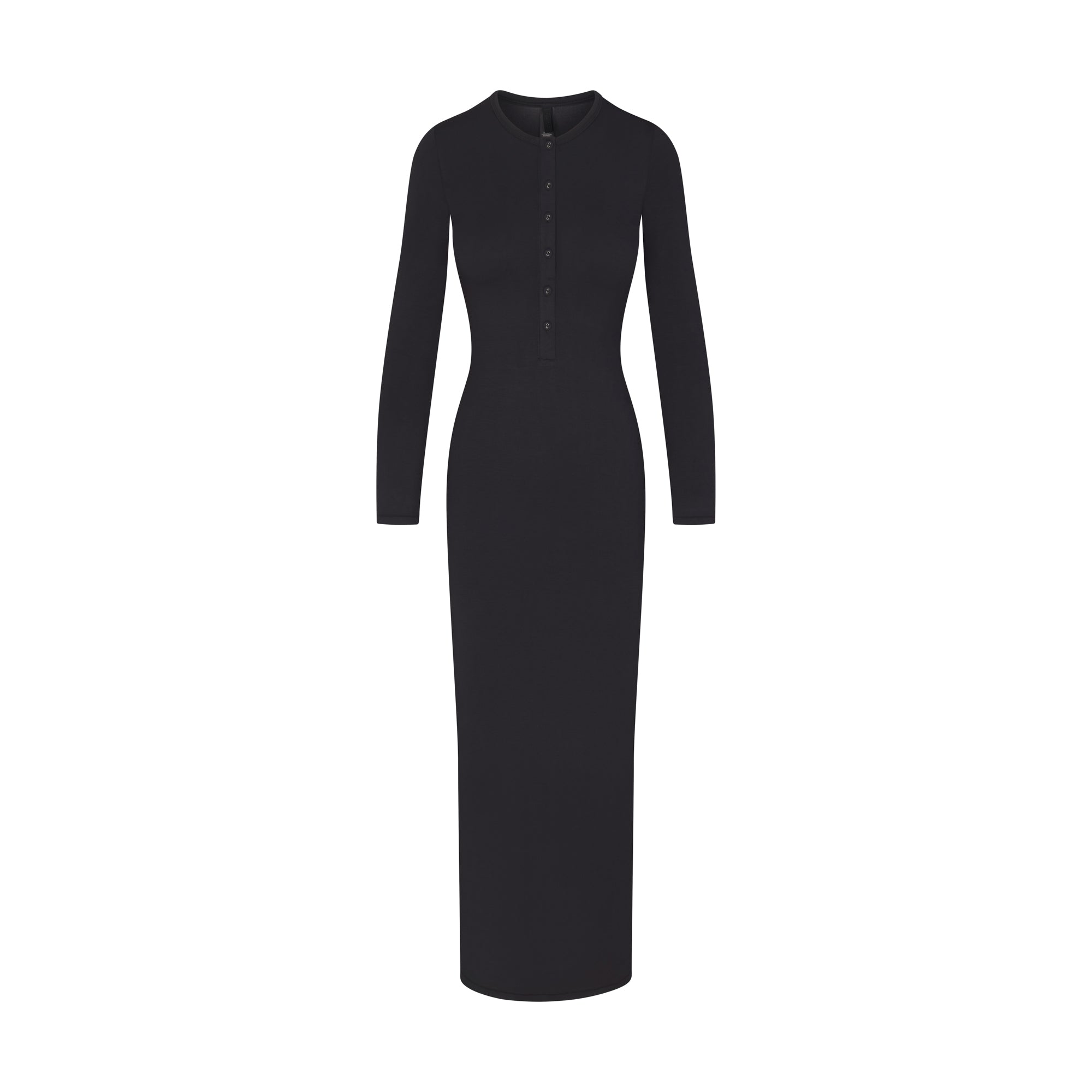 SKIMS SLEEP HENLEY LONG DRESS ONYX XXS