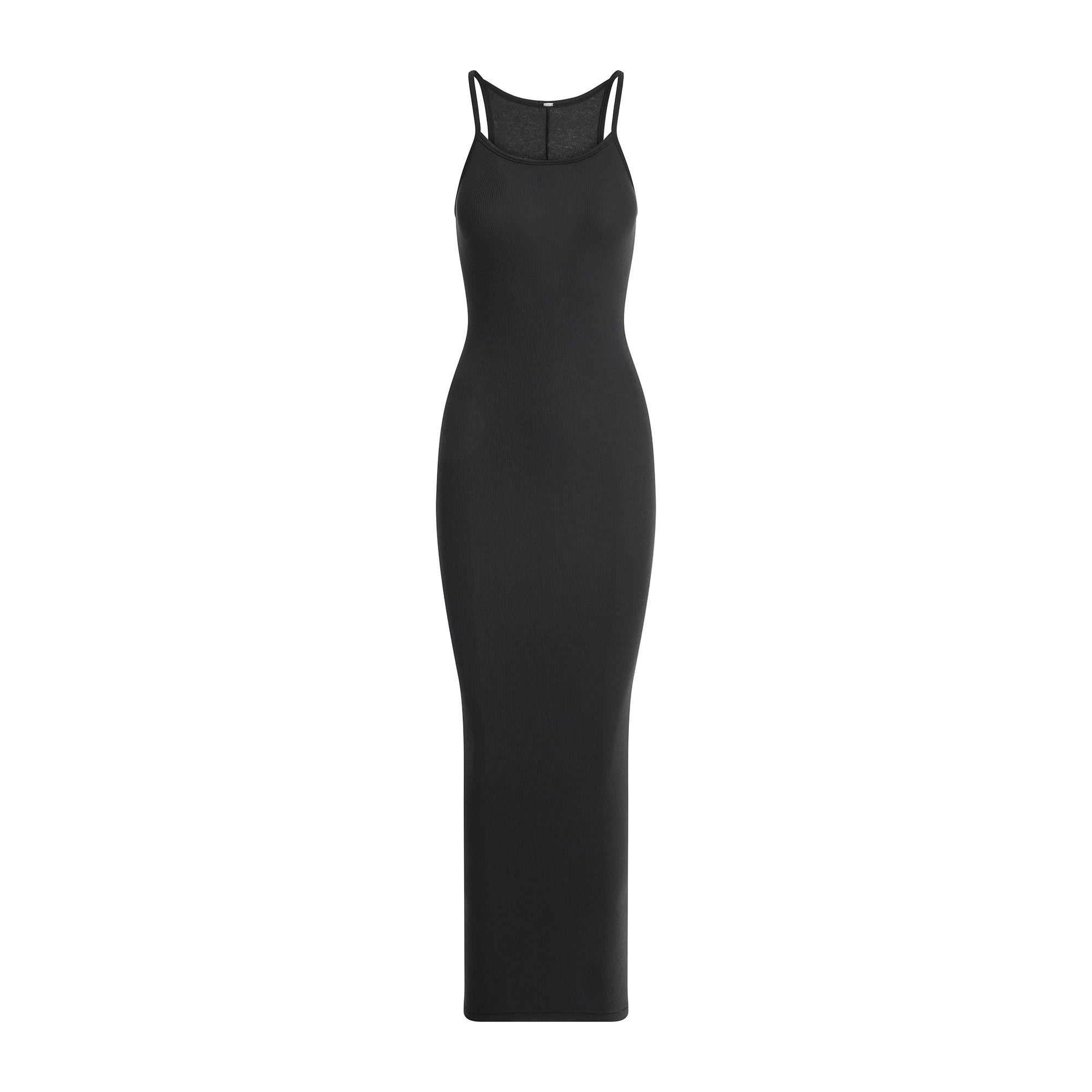 COTTON RIB LONG CAMI DRESS | SOOT FLAT ON A WHITE BACKGROUND | FLT