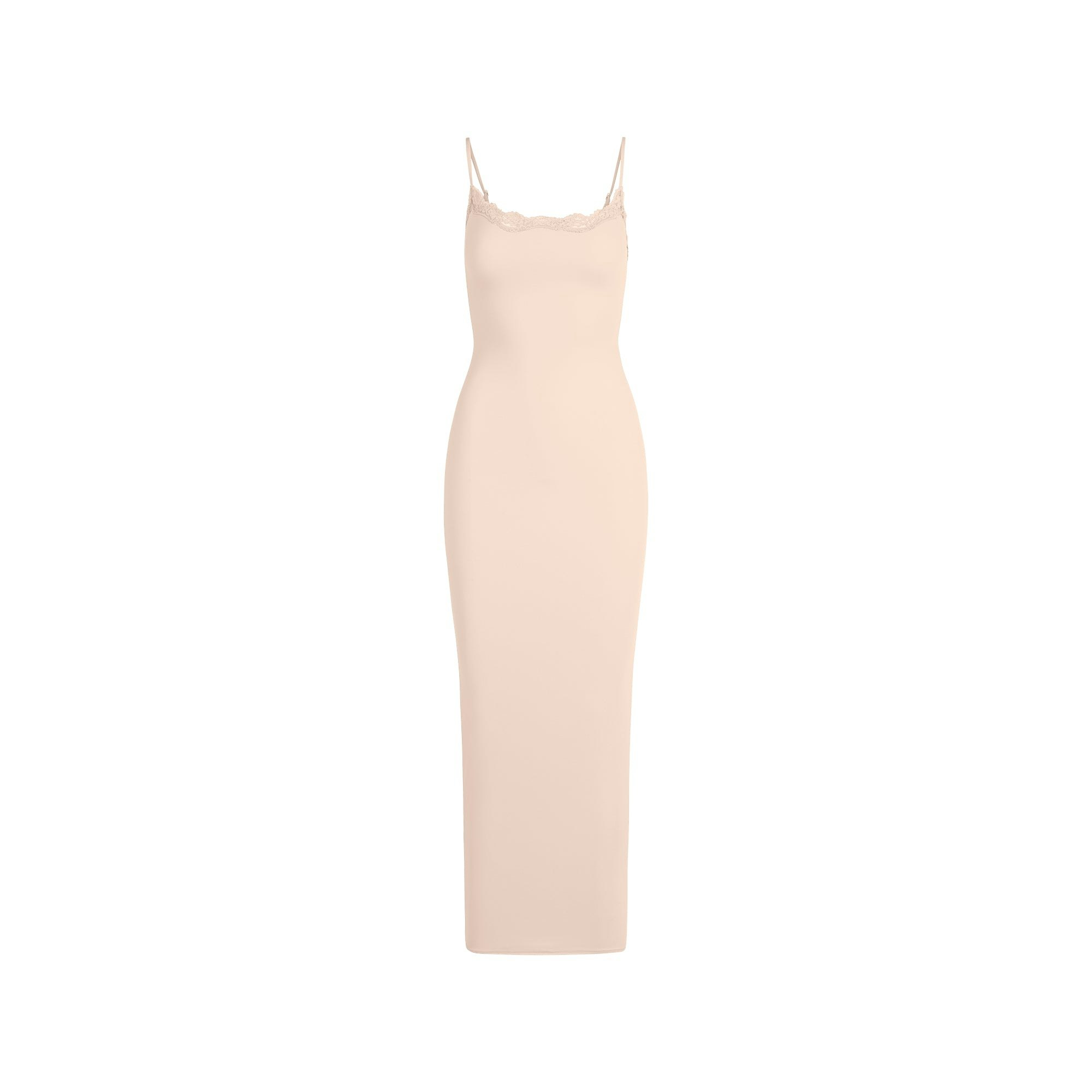 FITS EVERYBODY LACE LONG SLIP DRESS | PRIMROSE TONAL FLAT ON A WHITE BACKGROUND | FLT