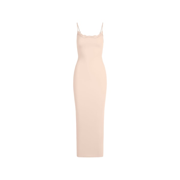 FITS EVERYBODY LACE LONG SLIP DRESS | PRIMROSE TONAL FLAT ON A WHITE BACKGROUND | FLT