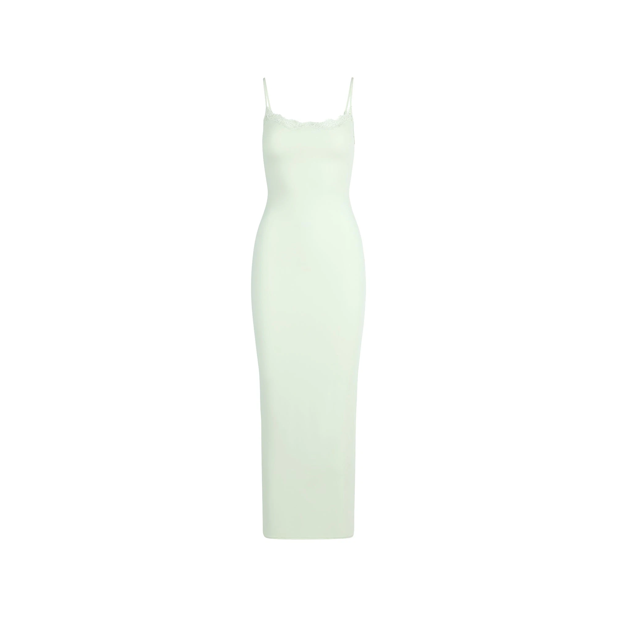 FITS EVERYBODY LACE LONG SLIP DRESS | SPEARMINT FLAT ON A WHITE BACKGROUND | FLT