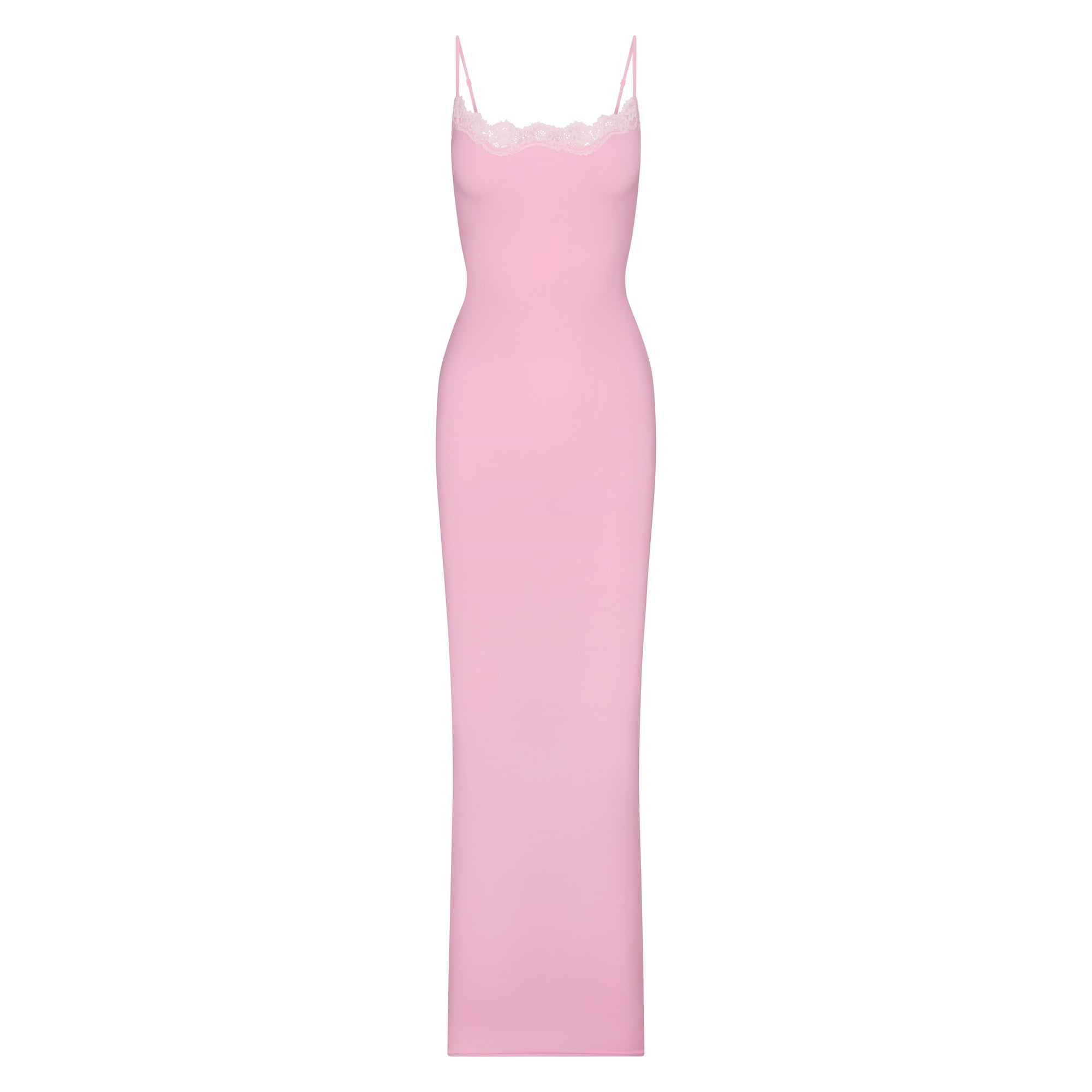FITS EVERYBODY LACE LONG SLIP DRESS | BUBBLEGUM TONAL FLAT ON A WHITE BACKGROUND @ | FLT