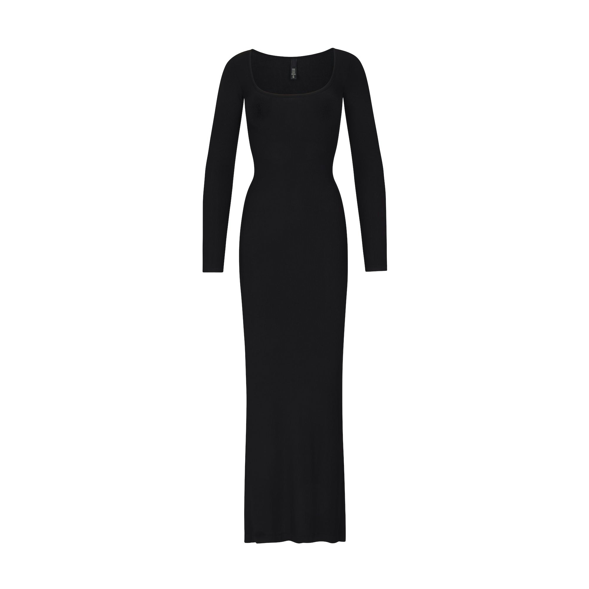 SOFT LOUNGE PETITE LONG SLEEVE DRESS | ONYX LAYS FLAT ON A WHITE BACKGROUND | FLT
