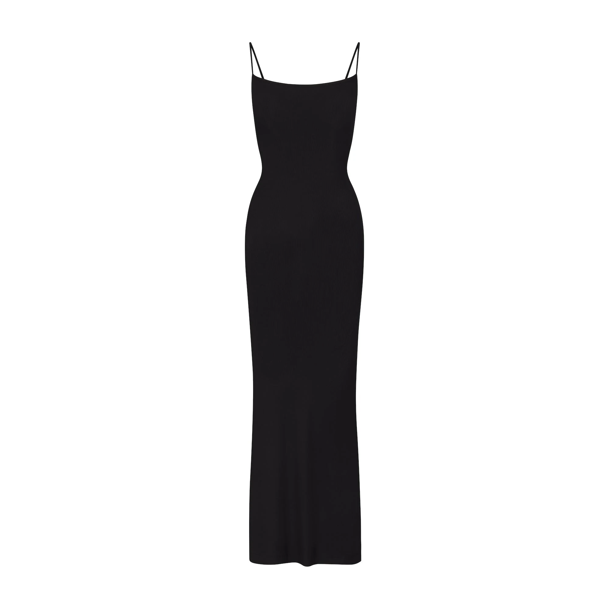 SOFT LOUNGE PETITE LONG SLIP DRESS | ONYX LAYS FLAT ON A WHITE BACKGROUND | FLT