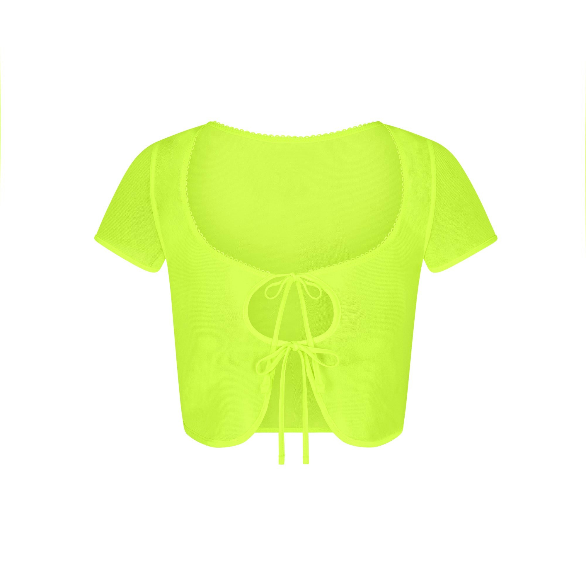 SUMMER MESH SUPER CROPPED TOP LAYS FLAT ON A WHITE BACKGROUND | FLT