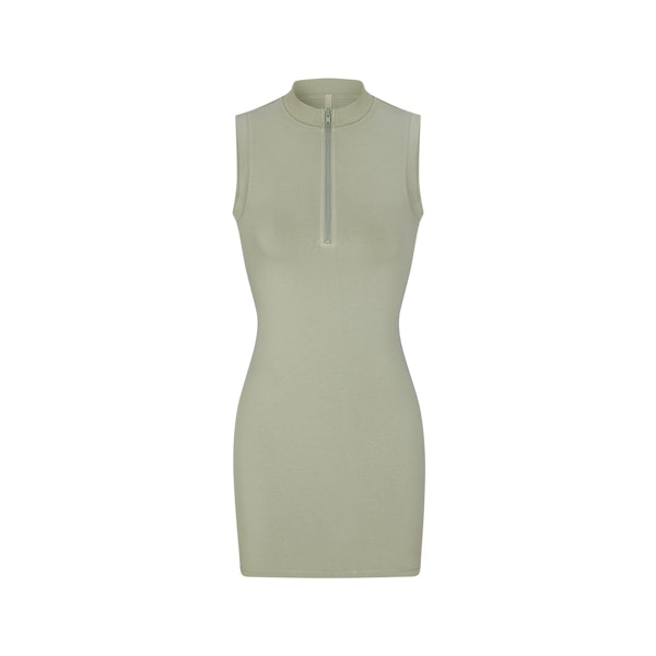 NEW VINTAGE ZIP UP SLEEVELESS MINI DRESS MINERAL FLAT ON A WHITE BACKGROUND | FLT | FLT