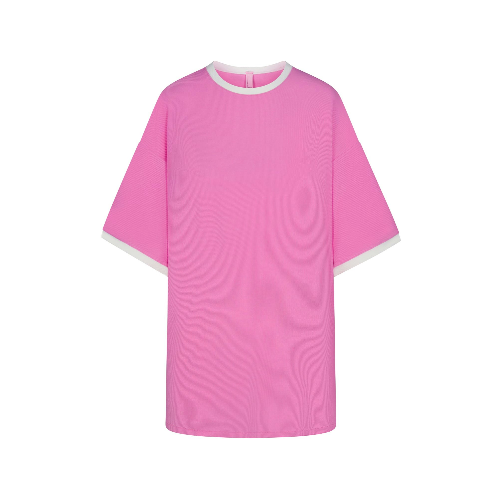 SOFT LOUNGE RINGER T-SHIRT MINI DRESS LAYS FLAT ON A WHITE BACKGROUND