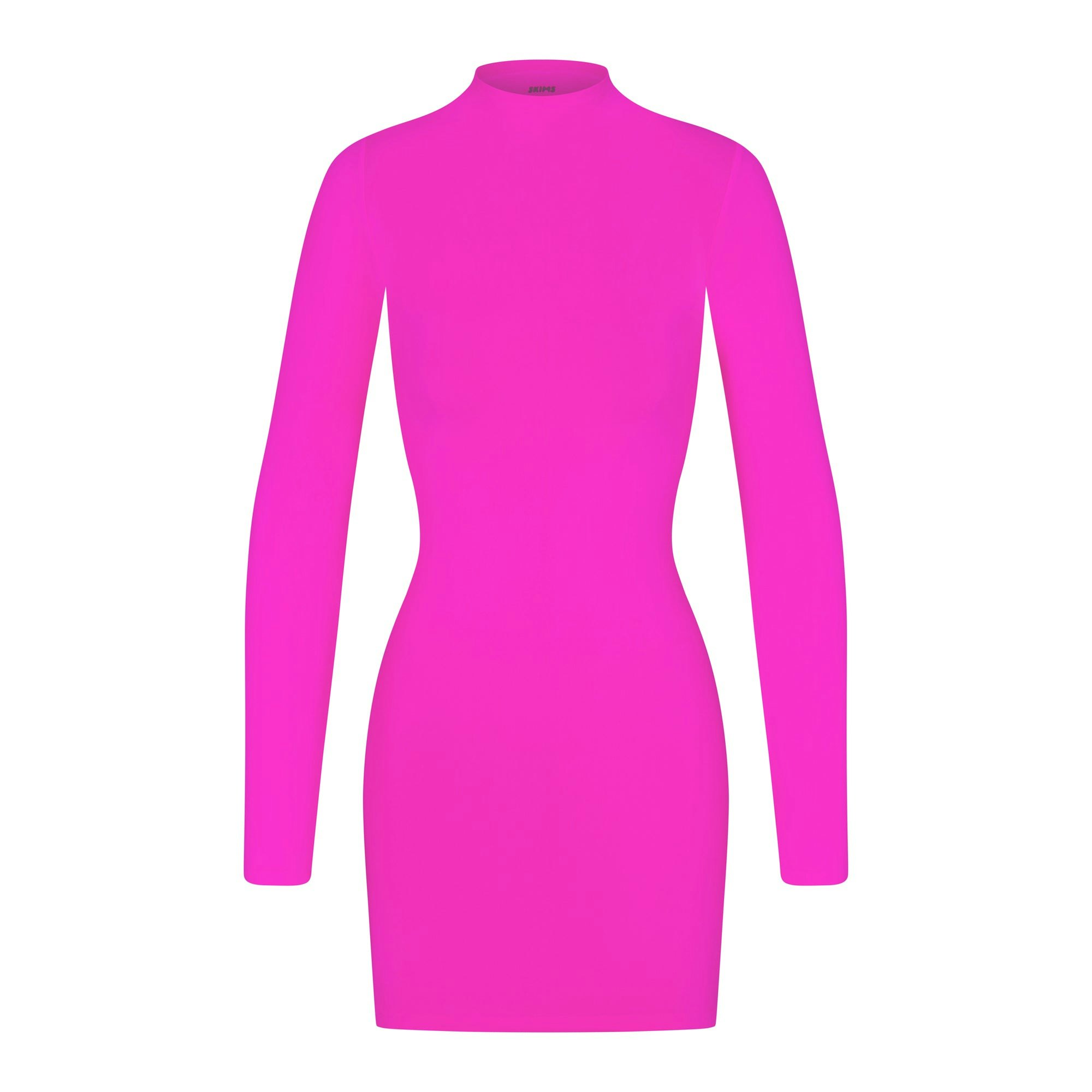 SOFT SMOOTHING SEAMLESS TURTLENECK MINI DRESS | FUCHSIA (MINI DRESSES) LAYS FLAT ON A WHITE BACKGROUND | FLT