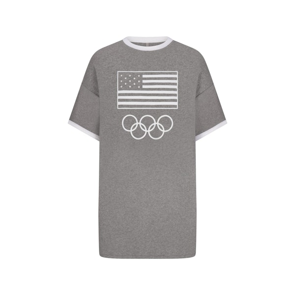 SKIMS FOR TEAM USA COTTON RIB OLYMPIC T-SHIRT MINI DRESS | HEATHER GREY (MINI DRESSES, DRESSES) FLAT ON A WHITE BACKGROUND | FLT