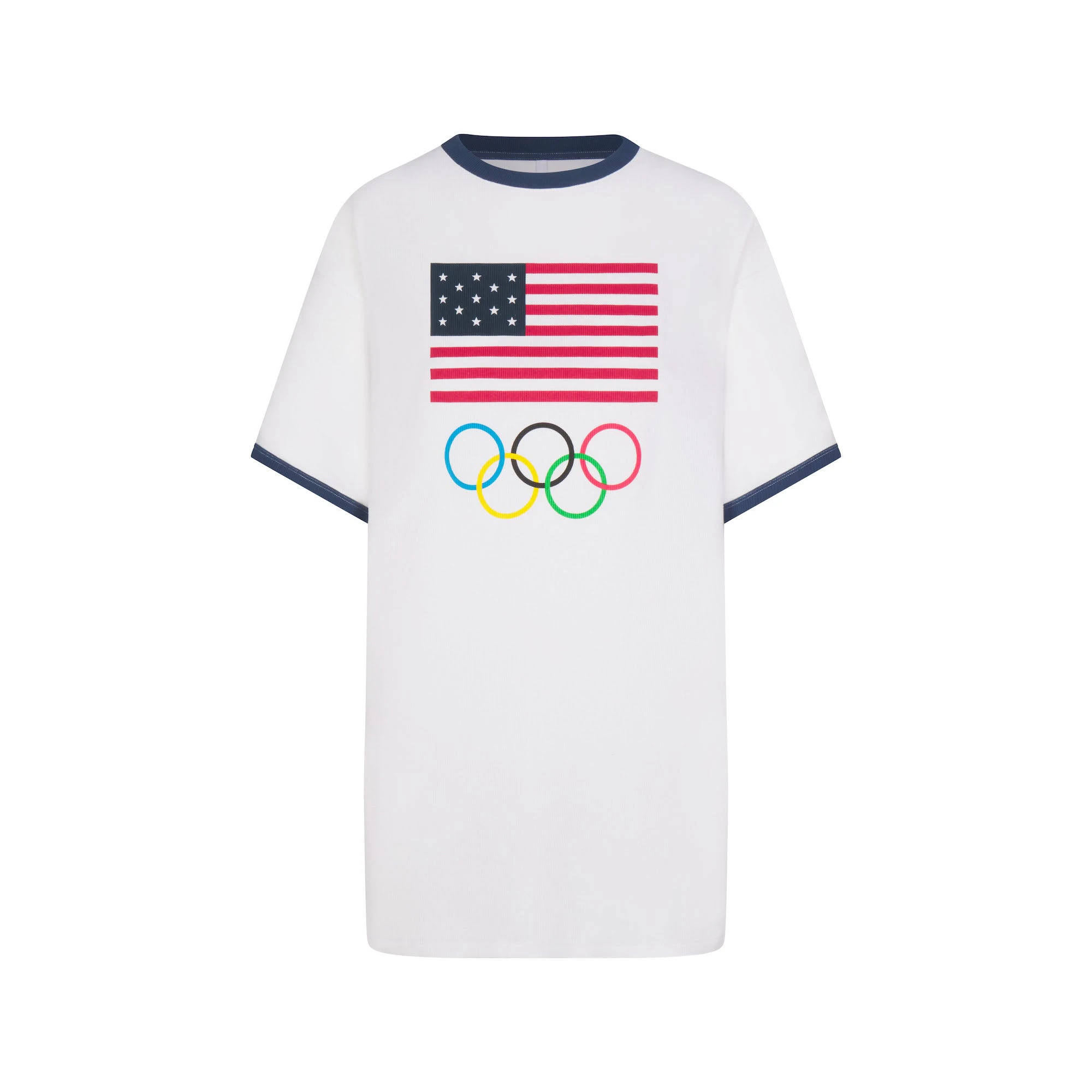 SKIMS FOR TEAM USA COTTON RIB OLYMPIC T-SHIRT MINI DRESS | WHITE (MINI DRESSES, DRESSES) FLAT ON A WHITE BACKGROUND | FLT