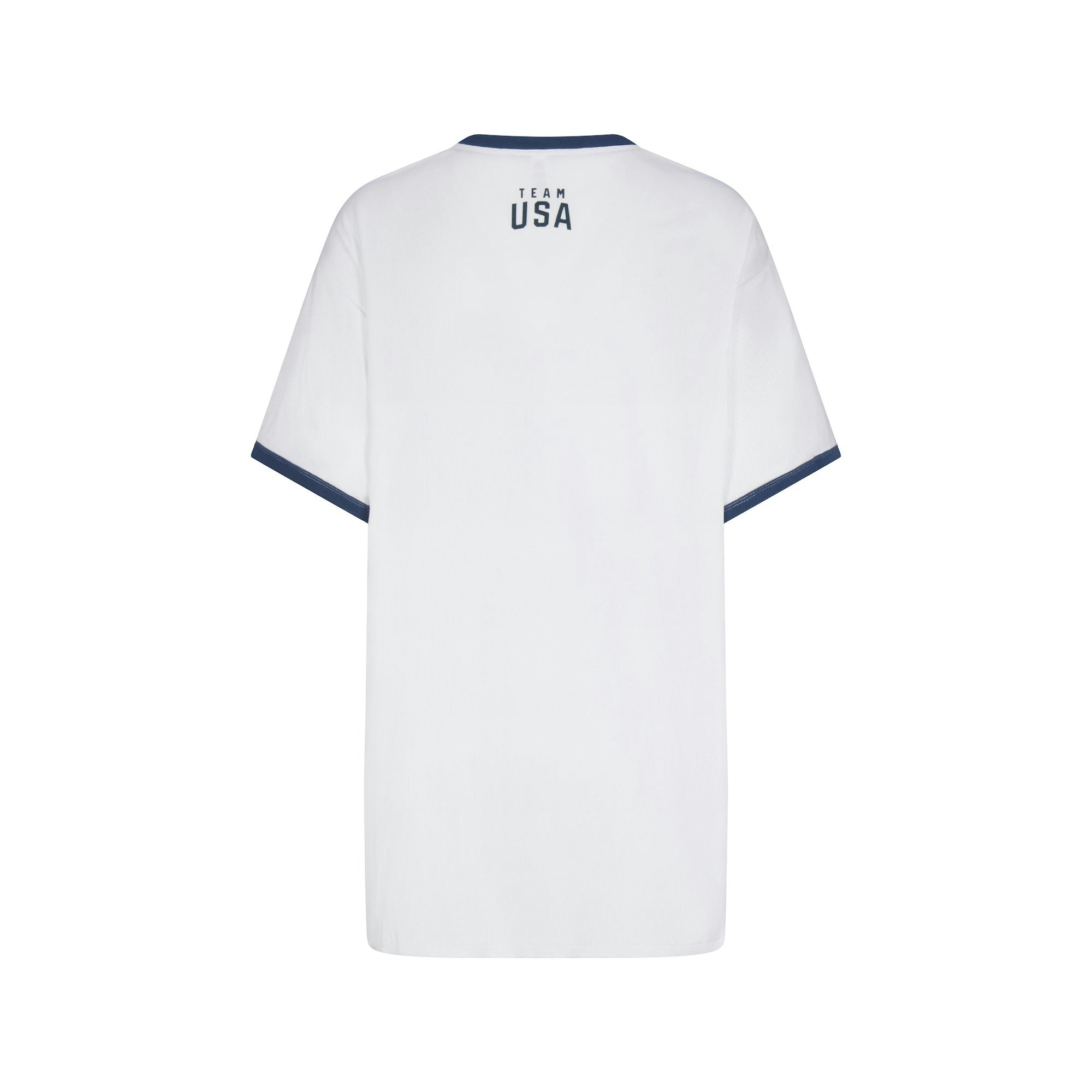 SKIMS FOR TEAM USA COTTON RIB PARALYMPIC T-SHIRT MINI DRESS | WHITE FLAT ON A WHITE BACKGROUND | FLT