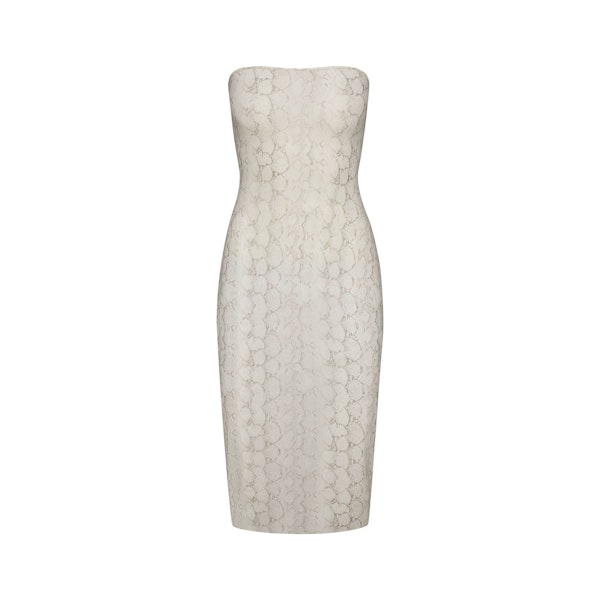 MILKY SHEER MIDI TUBE DRESS | STONE PASTEL SNAKE PRINT FLAT ON A WHITE BACKGROUND | FLT