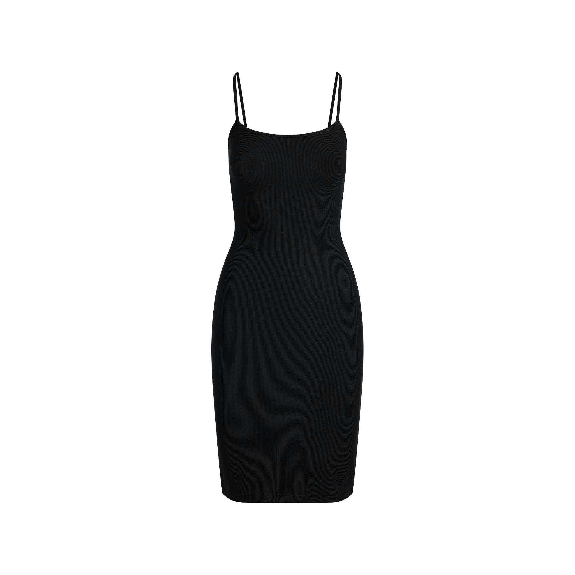 SOFT LOUNGE MIDI SLIP DRESS | ONYX FLAT ON A WHITE BACKGROUND | FLT