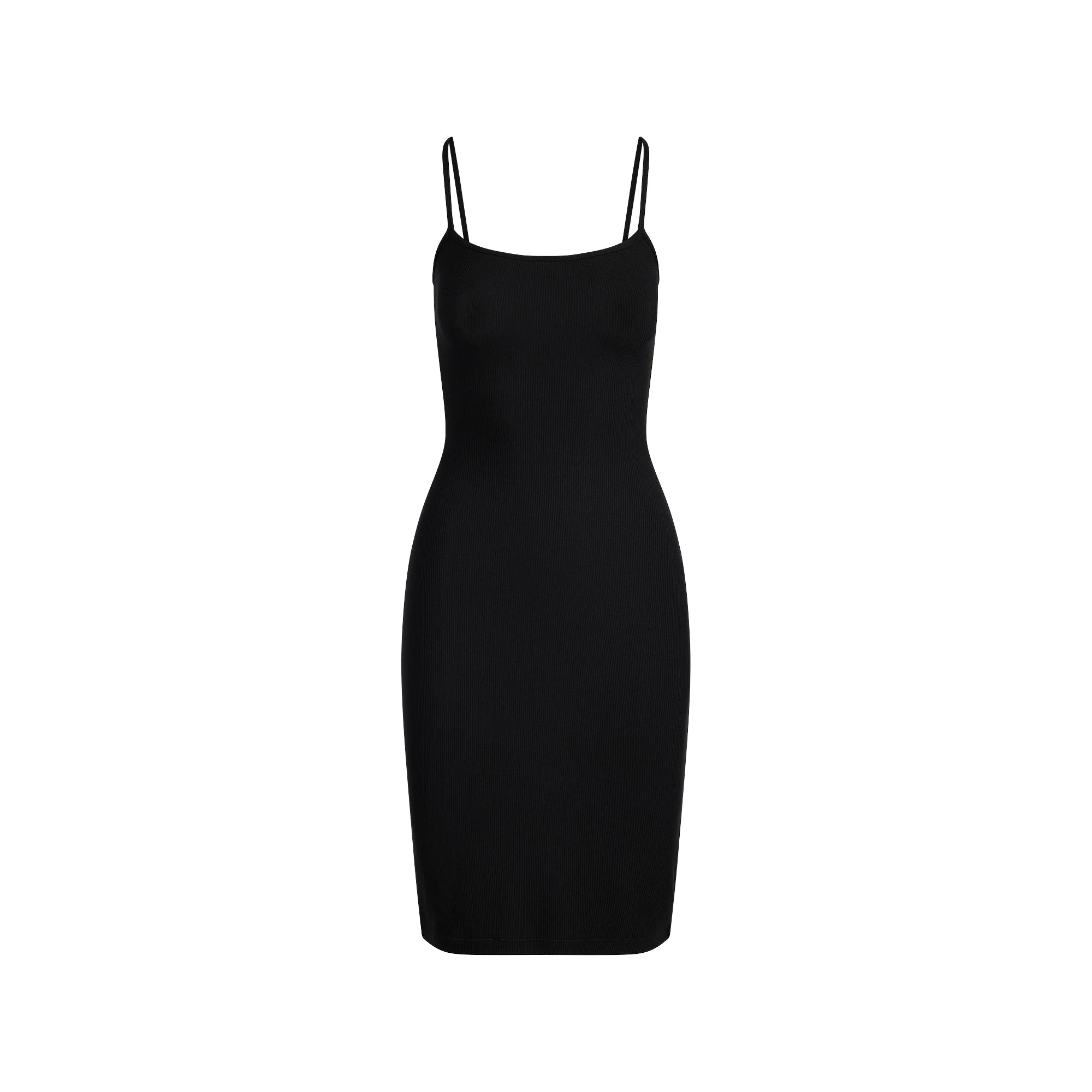 SOFT LOUNGE MIDI SLIP DRESS | ONYX FLAT ON A WHITE BACKGROUND | FLT
