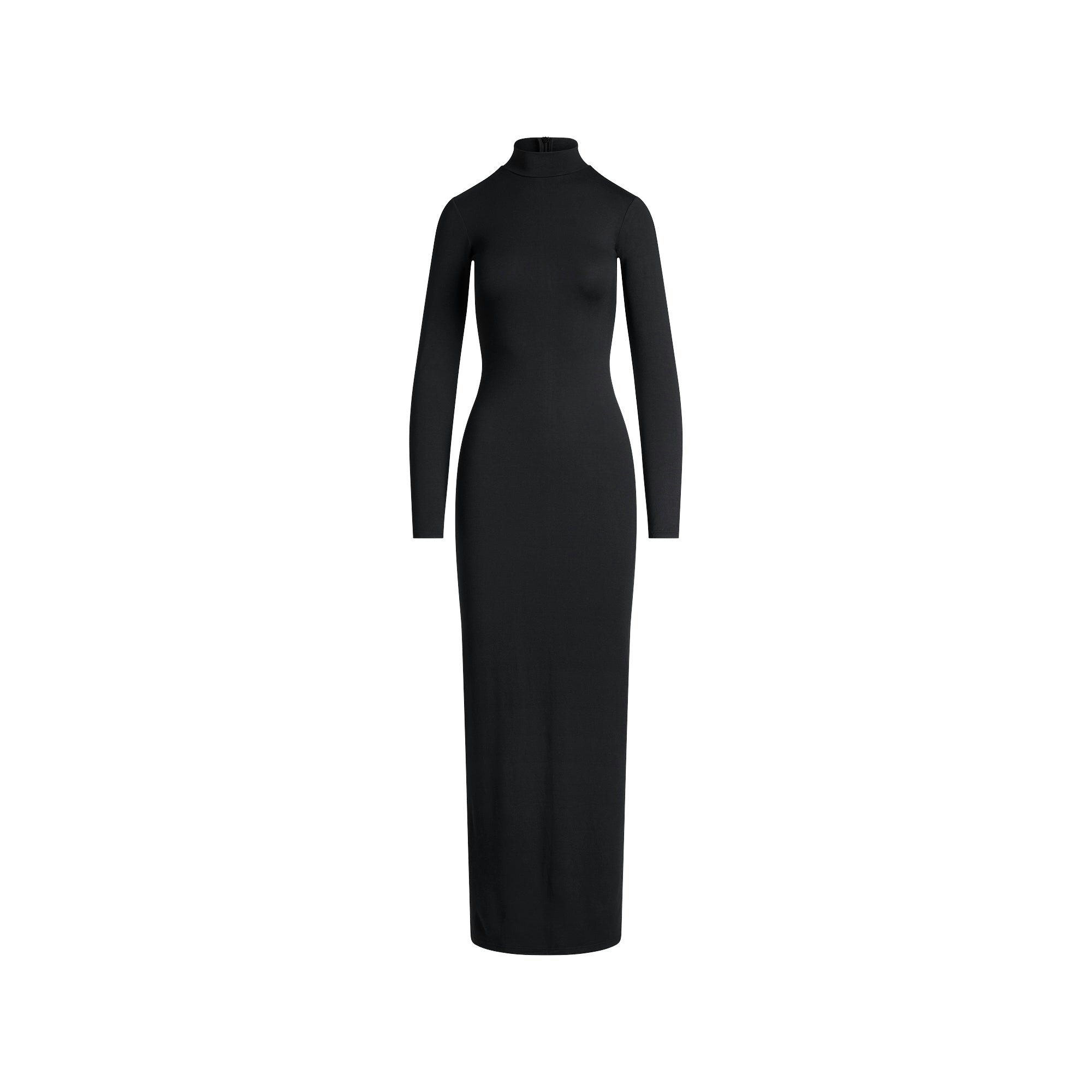 SMOOTH LAYERS TURTLENECK LONG DRESS | OBSIDIAN FLAT ON A WHITE BACKGROUND | FLT