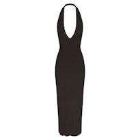 SOFT LOUNGE DEEP PLUNGE HALTER LONG DRESS