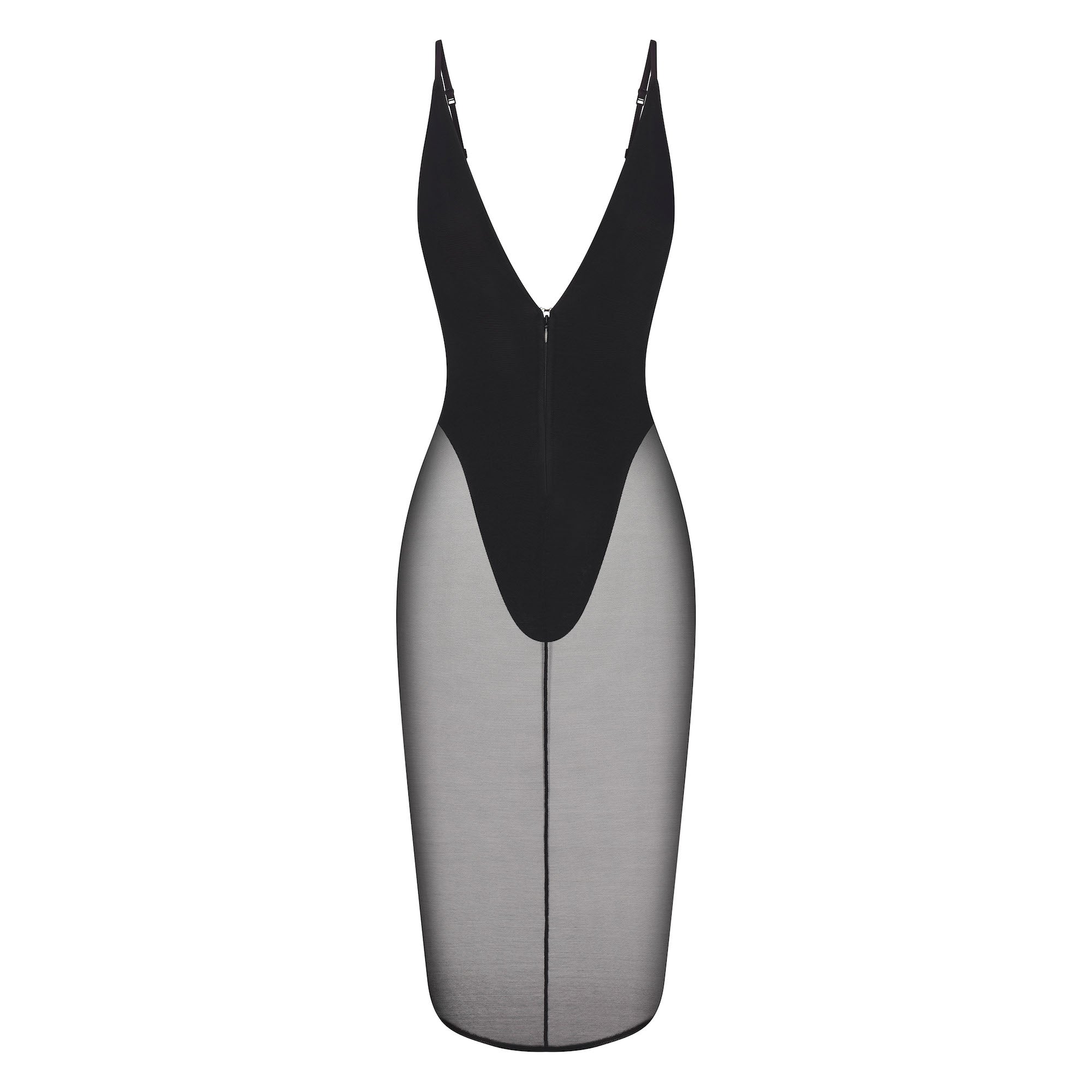 SKIMS BODY MESH PLUNGE MIDI DRESS | ONYX | XXS