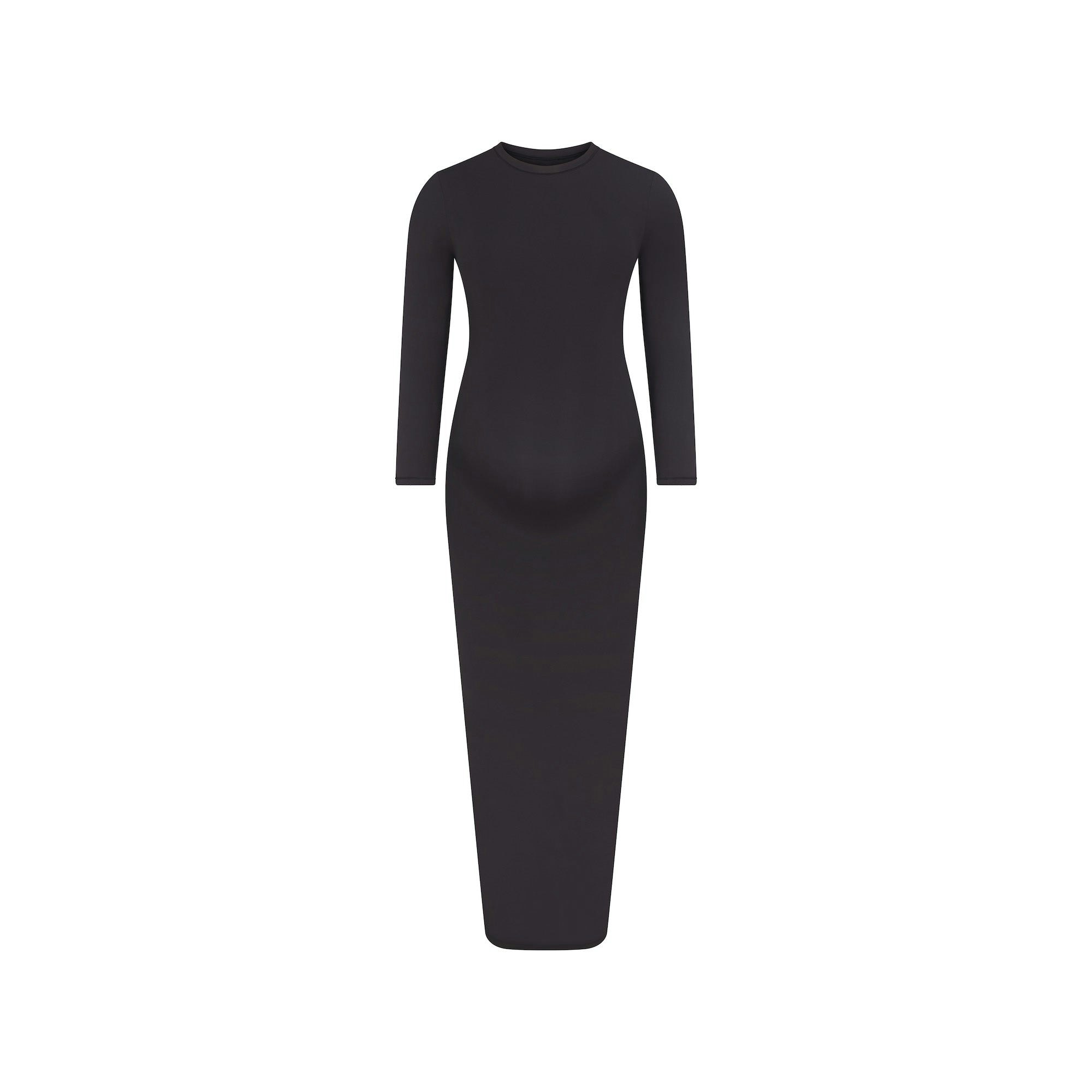 FITS EVERYBODY MATERNITY LONG SLEEVE DRESS | ONYX FLAT ON A WHITE BACKGROUND | FLT