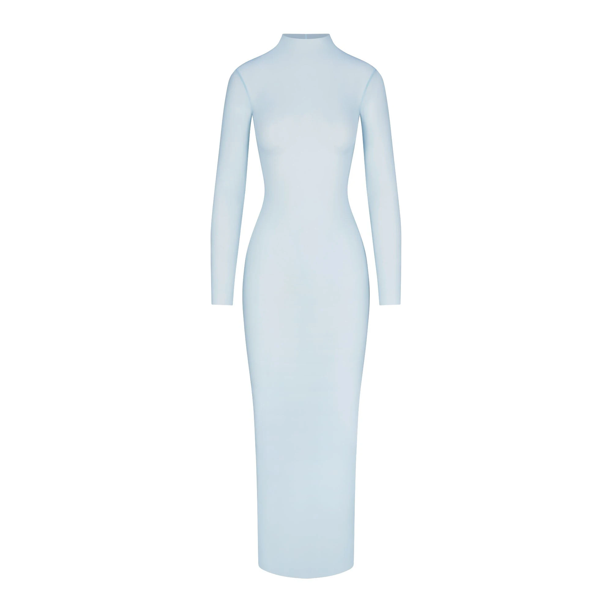 MILKY SHEER MOCK NECK LONG SLEEVE LONG DRESS | OPAL (LONG DRESSES) FLAT ON A WHITE BACKGROUND | FLT