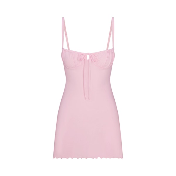 LOGO POINTELLE MINI DRESS | CHERRY BLOSSOM FLAT ON A WHITE BACKGROUND | FLT