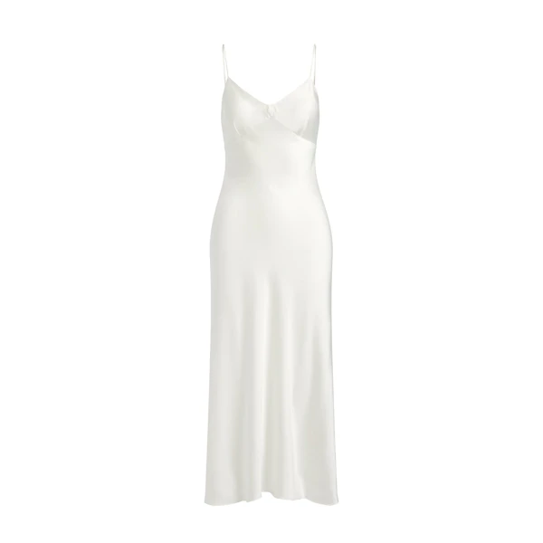 SILK CAMI V NECK LONG SLIP | IVORY FLAT ON A WHITE BACKGROUND | FLT