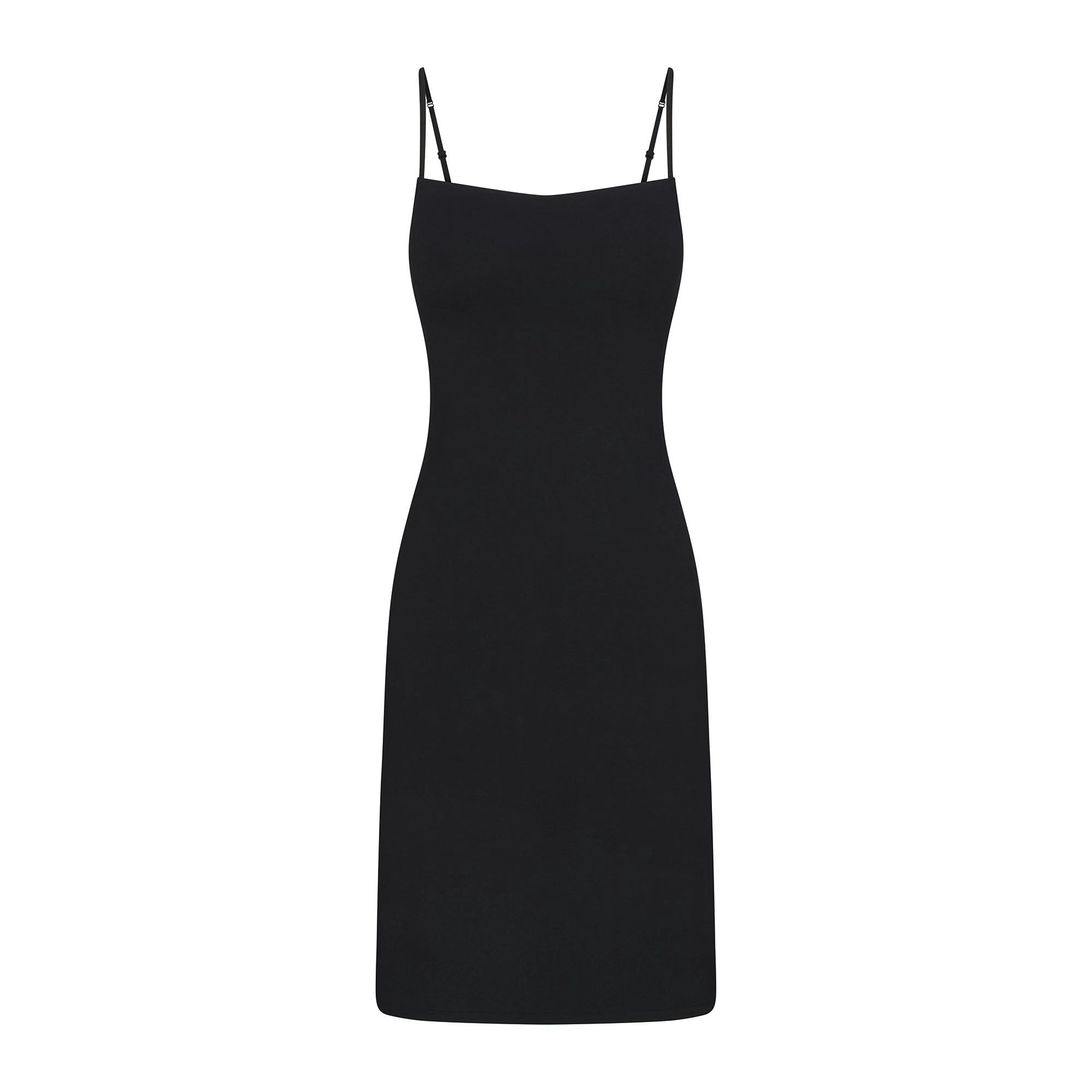 SMOOTH LOUNGE MIDI DRESS | OBSIDIAN FLAT ON A WHITE BACKGROUND | FLT | FLT