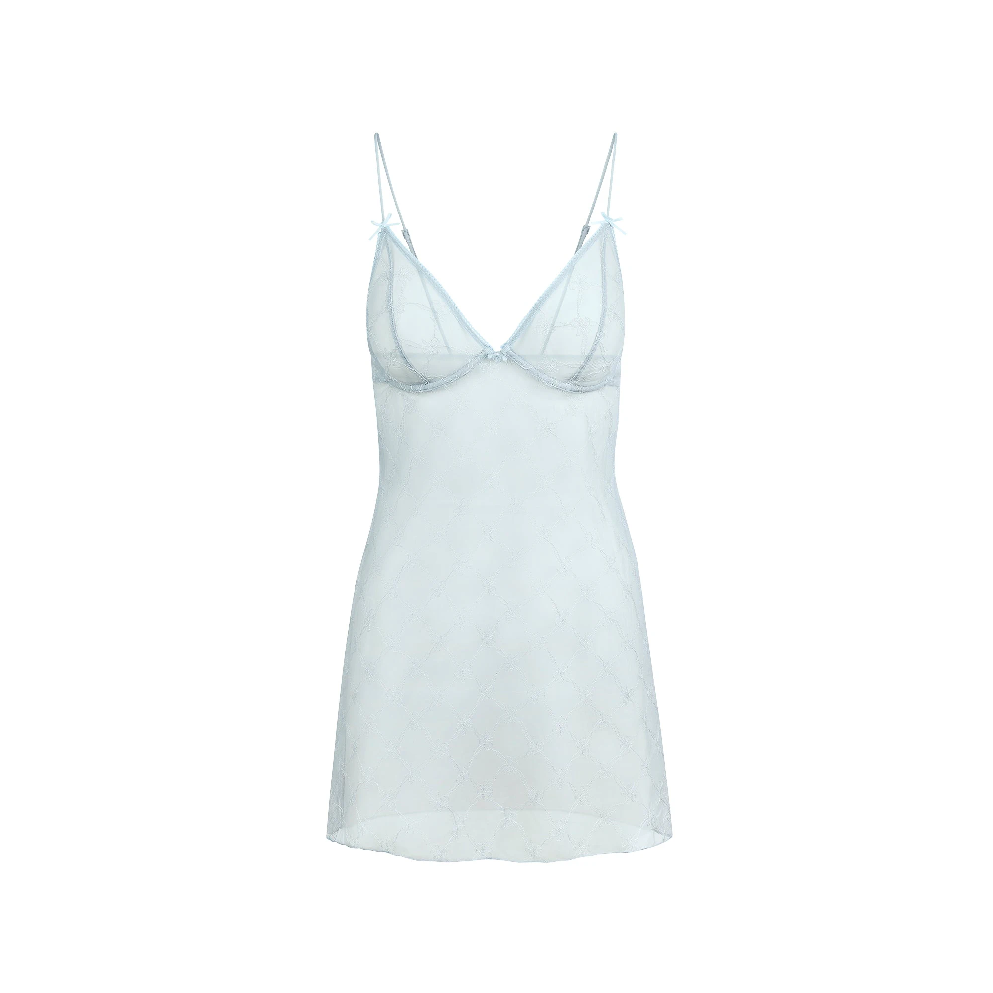 SPRING INTIMATES UNDERWIRE SLIP DRESS | MERCURY BOW TULLE FLAT ON A WHITE BACKGROUND | FLT