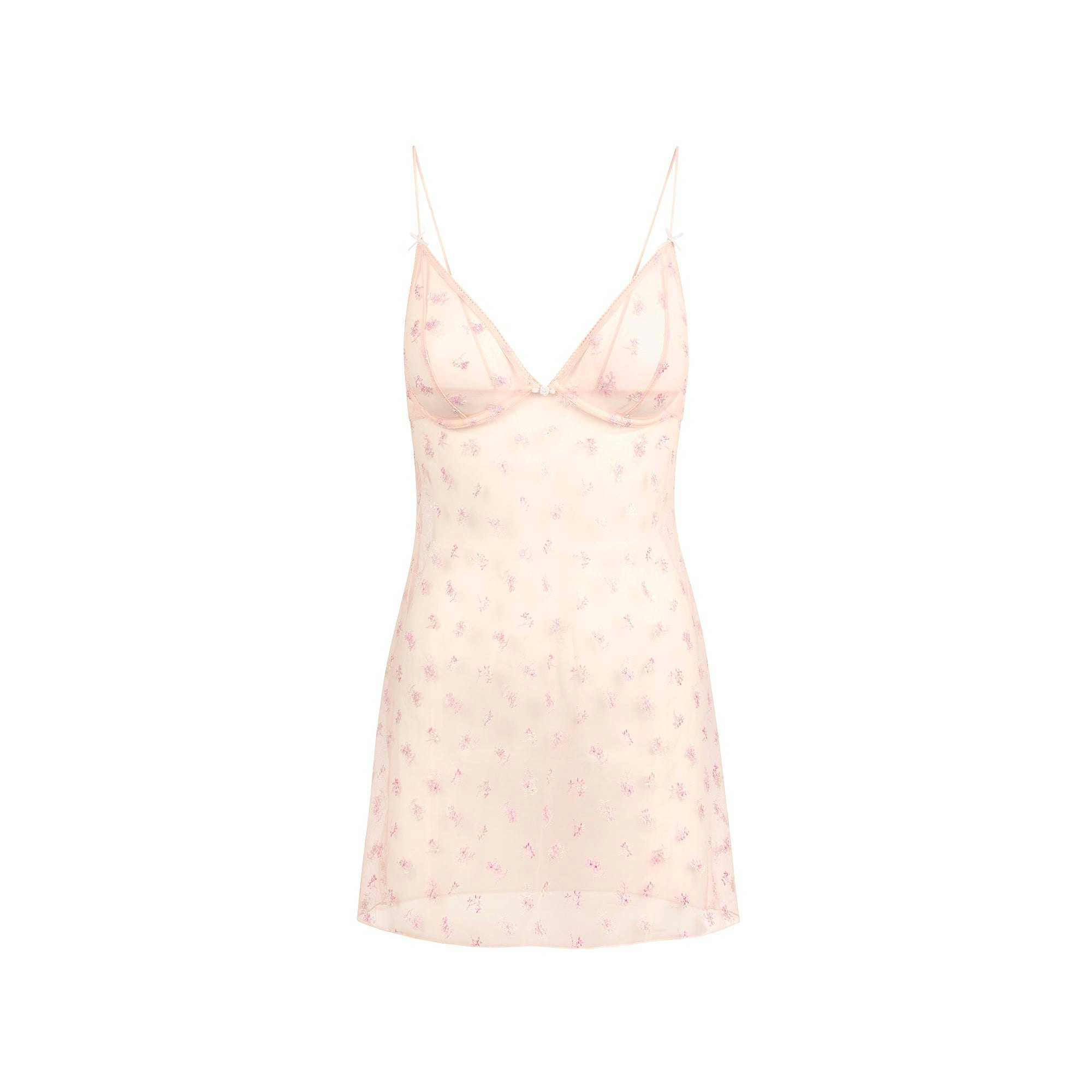 SPRING INTIMATES UNDERWIRE SLIP DRESS | PRIMROSE MULTI TULLE FLAT ON A WHITE BACKGROUND | FLT