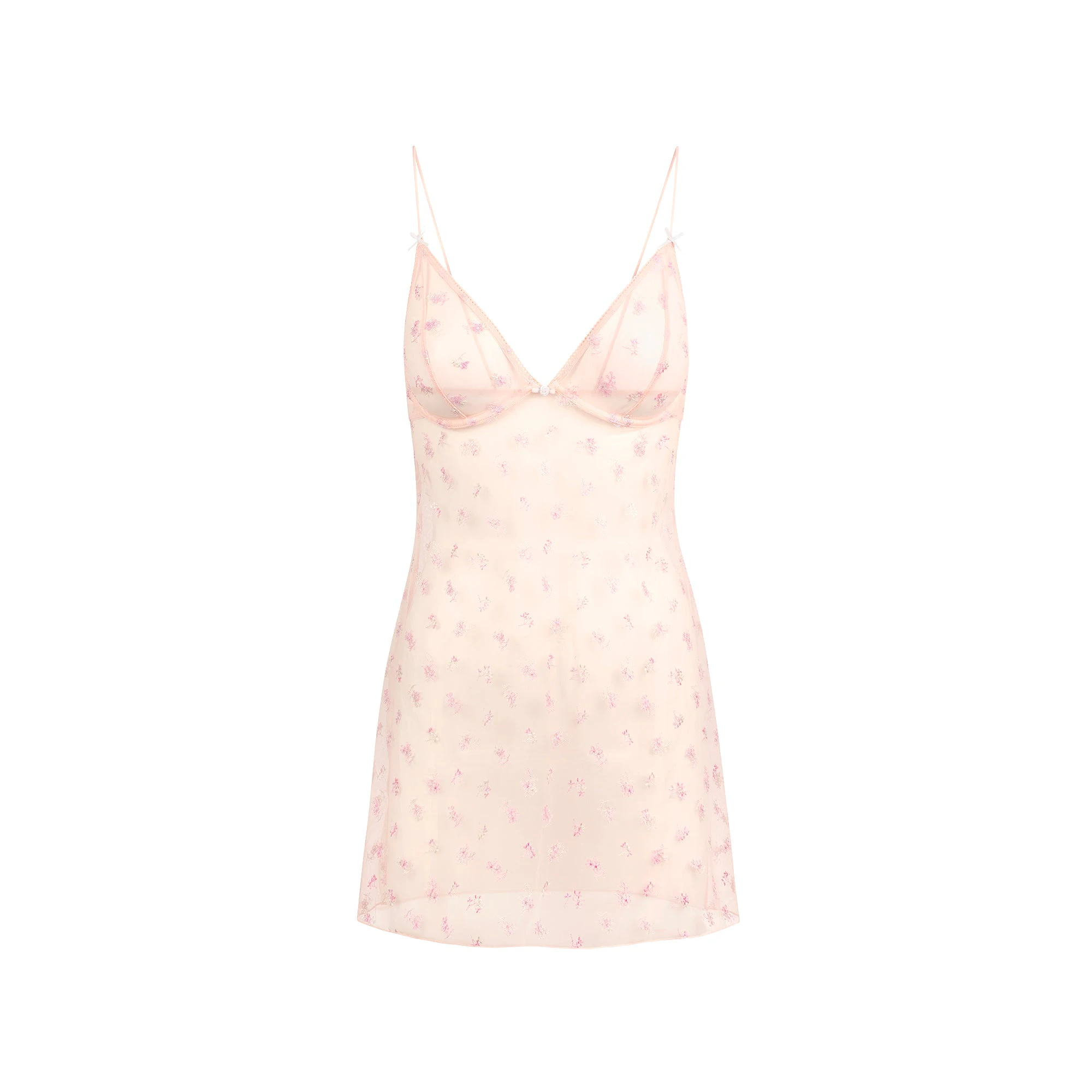 SPRING INTIMATES UNDERWIRE SLIP DRESS | PRIMROSE MULTI TULLE FLAT ON A WHITE BACKGROUND | FLT