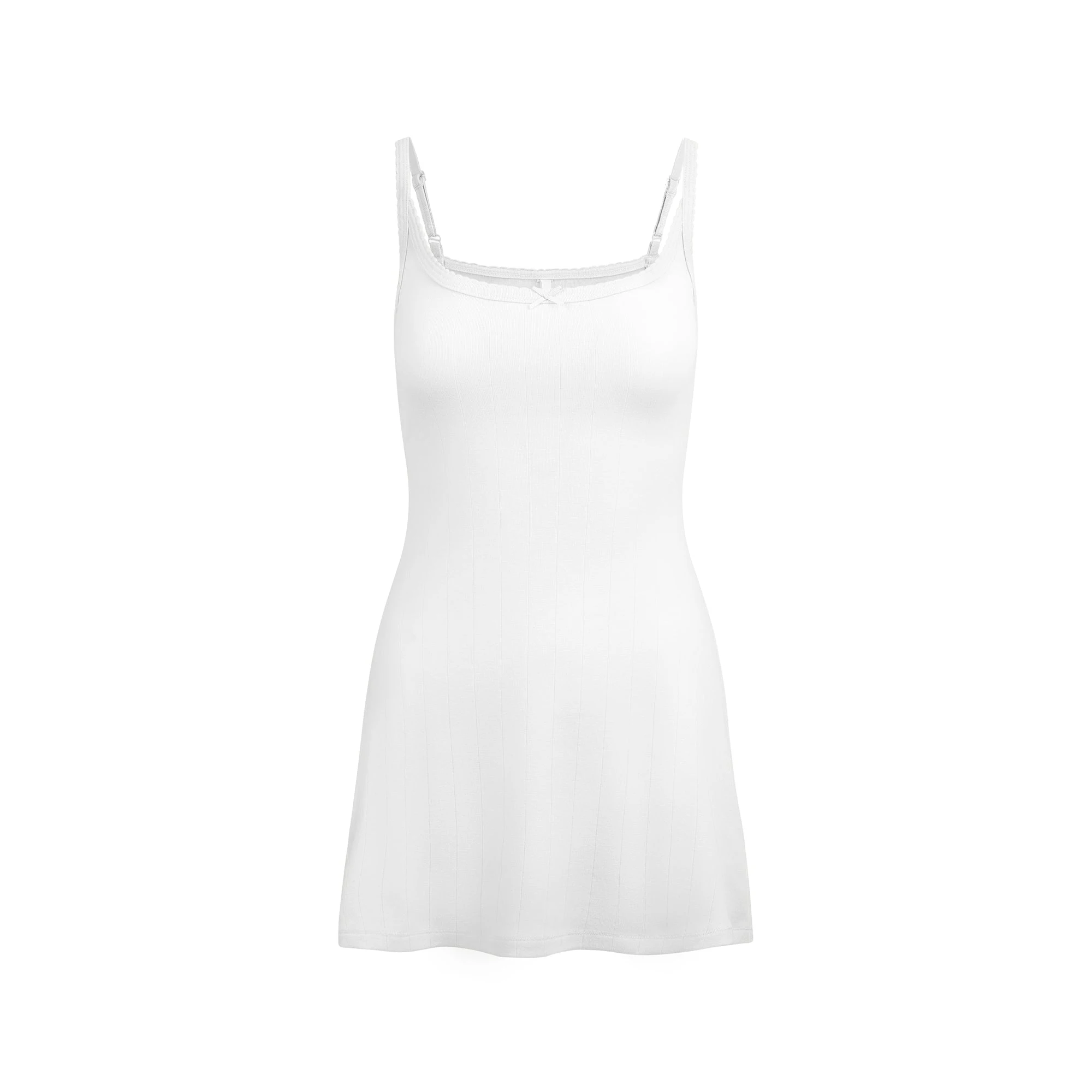 DROP NEEDLE POINTELLE CAMI MINI DRESS | SNOW FLAT ON A WHITE BACKGROUND | FLT