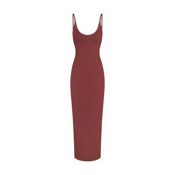 SMOOTH LAYERS PLUNGE HALTER MIDI DRESS | CARMINE | SKIMS SMOOTH LAYERS PLUNGE HALTER MIDI DRESS | CARMINE | SKIMS