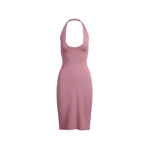 SMOOTH LAYERS HALTER MIDI DRESS | REDWOOD FLAT ON A WHITE BACKGROUND | FLT