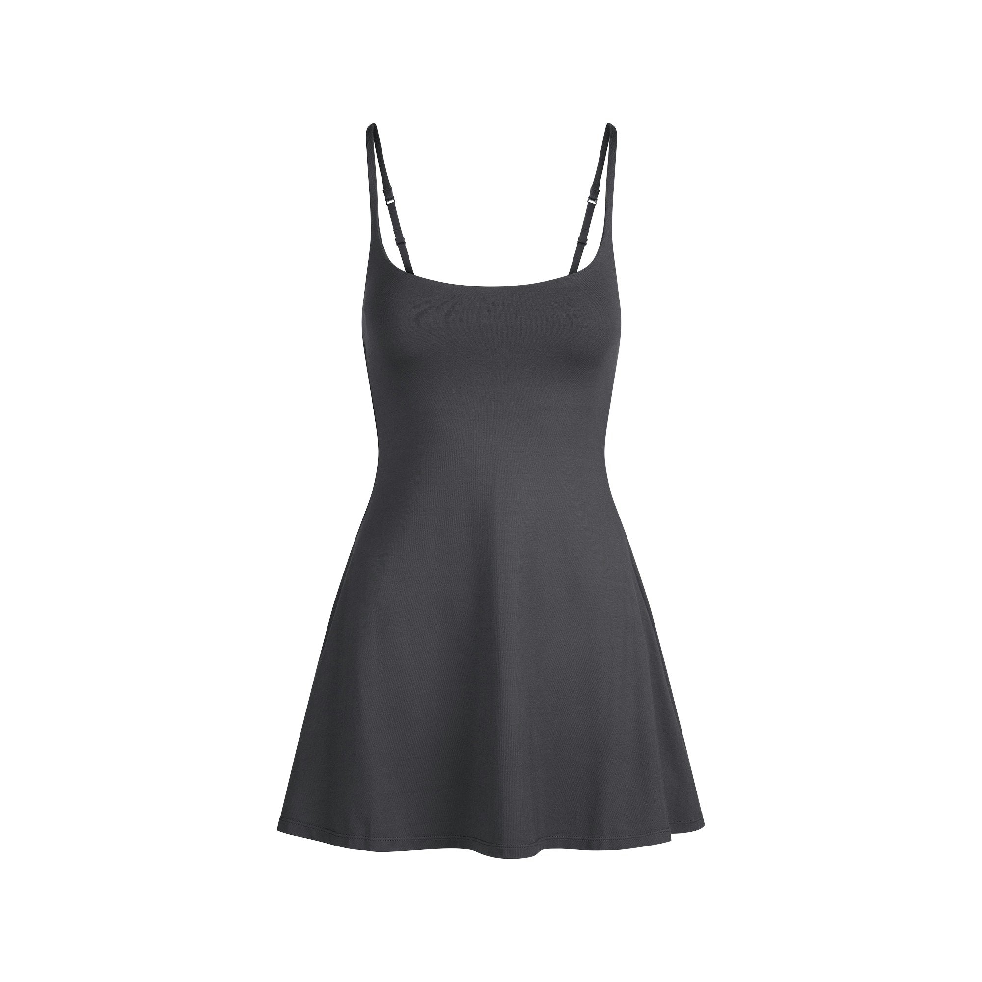 SMOOTH LAYERS SCOOP NECK MINI DRESS | GRAPHITE FLAT ON A WHITE BACKGROUND | FLT