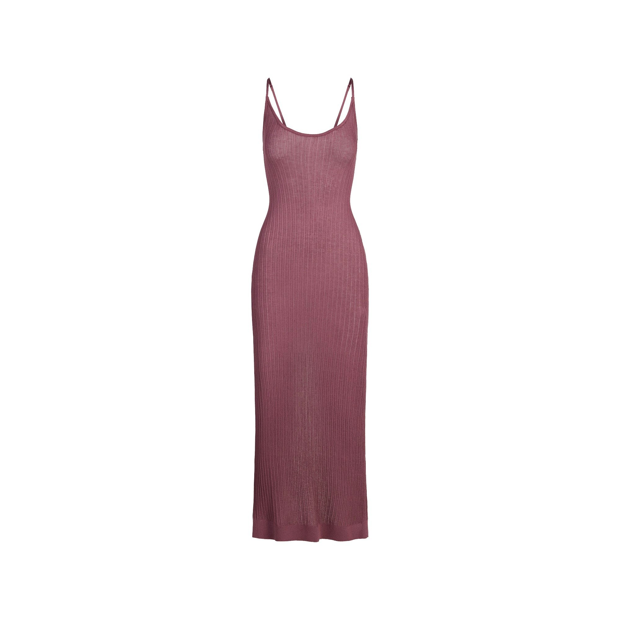 SHEER KNIT LONG CAMI DRESS | BEET FLAT ON A WHITE BACKGROUND | FLT