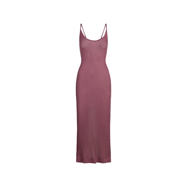 SHEER KNIT LONG CAMI DRESS | BEET FLAT ON A WHITE BACKGROUND | FLT
