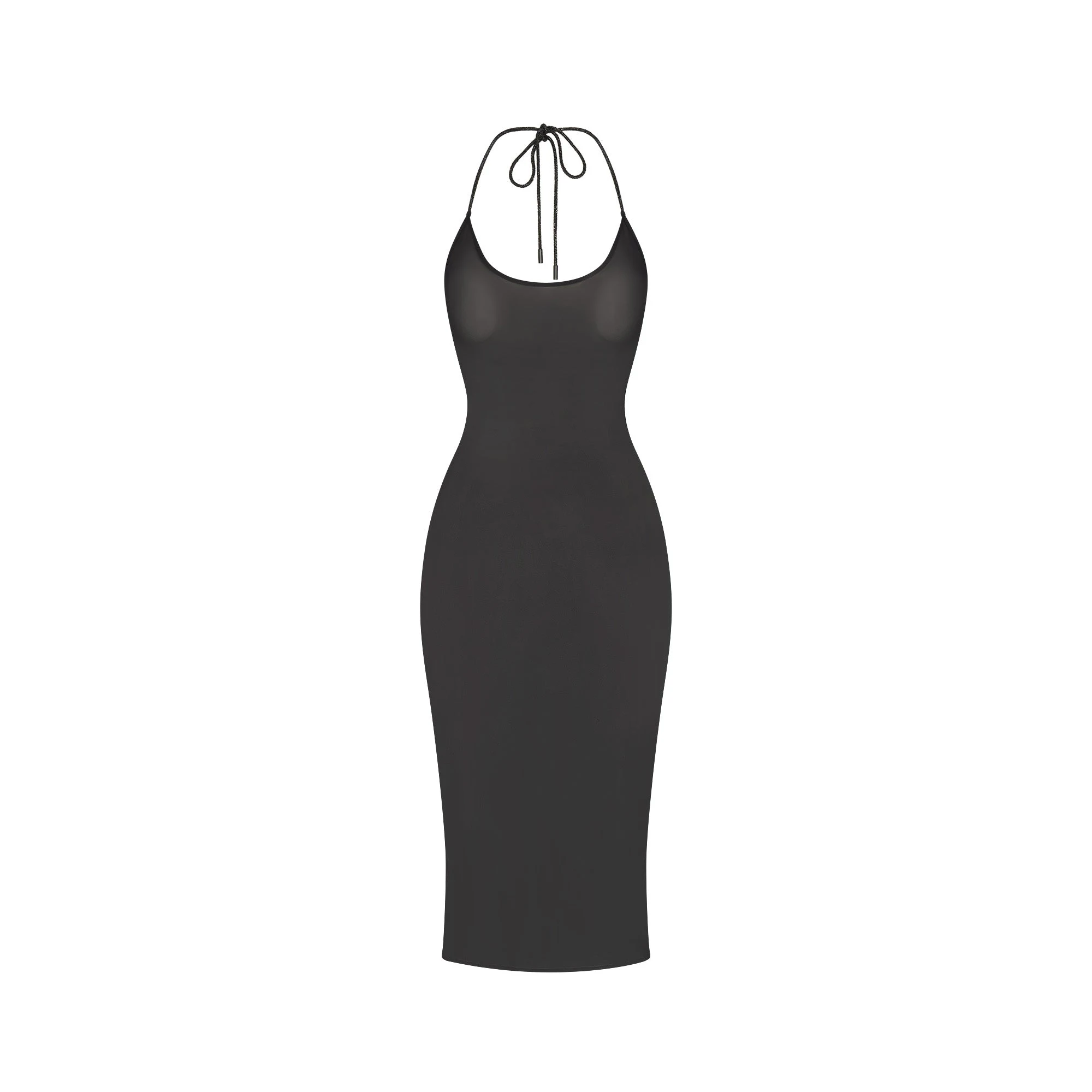RHINESTONE KNIT HALTER MIDI SLIP DRESS | ONYX | XXS RHINESTONE KNIT HALTER MIDI SLIP DRESS | ONYX | XXS