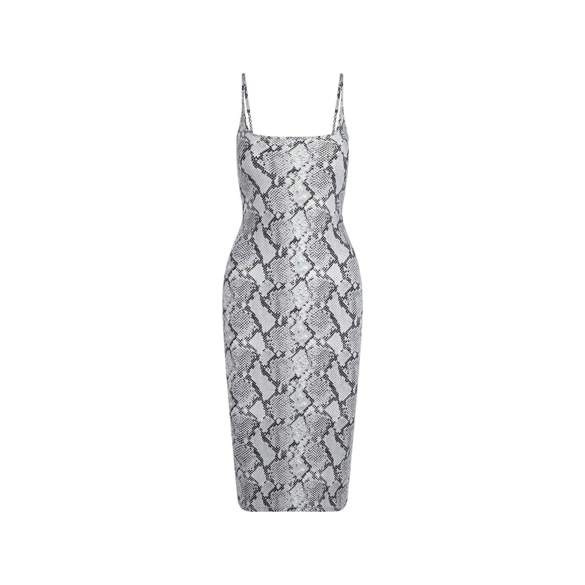CLING MATTE MIDI DRESS | CHROME SNAKESKIN PRINT FLAT ON A WHITE BACKGROUND | FLT
