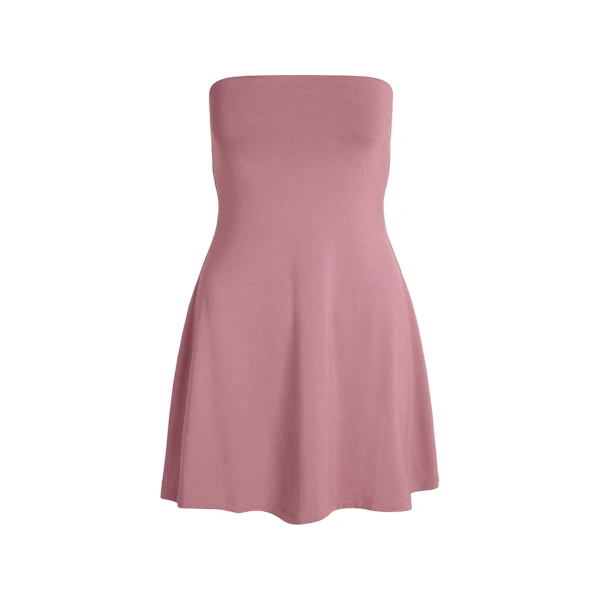 SMOOTH LAYERS STRAPLESS MINI DRESS | REDWOOD FLAT ON A WHITE BACKGROUND | FLT